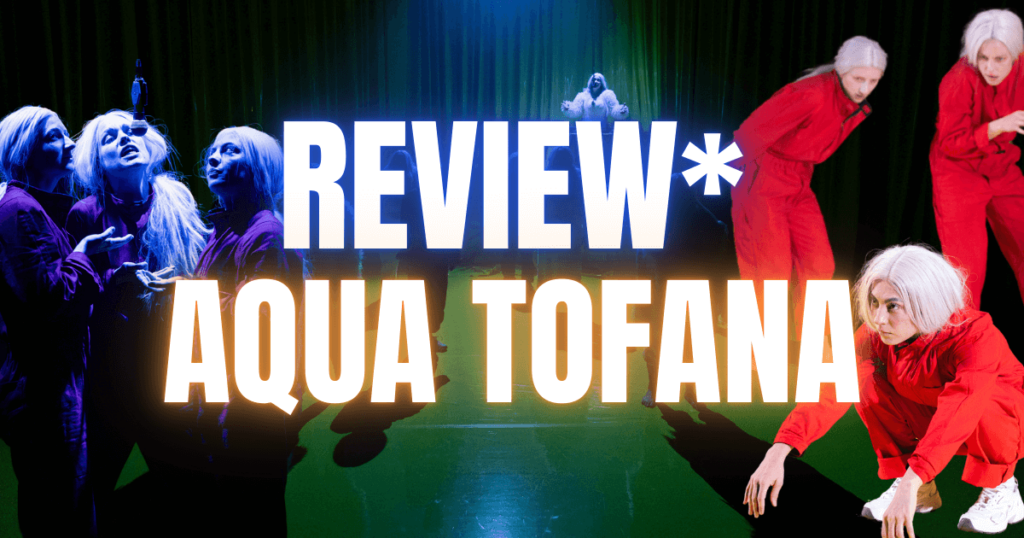 Blog Header mit Neonschrift "Review* Aqua Tofana"